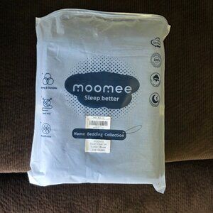 MooMee Queen Duvet Cover Set Blue 100% Washed Cotton Breathable Bedding NEW